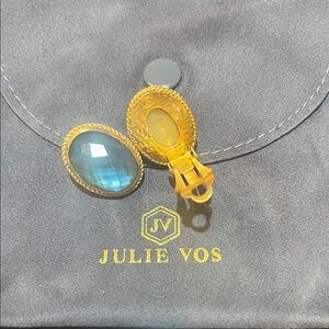 Julie Vos Gold Earrings with Blue Stone Verona Clip Azure Blue